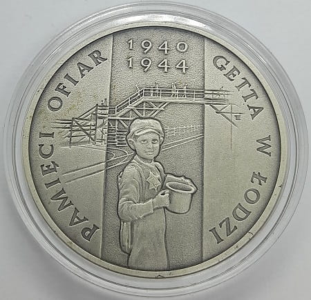 Moneta 20 zł Pamięci ofiar getta w Łodzi 2004 r.