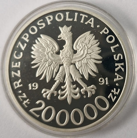 Moneta 200 000 zł Leopold Okulicki Niedźwiadek 1991