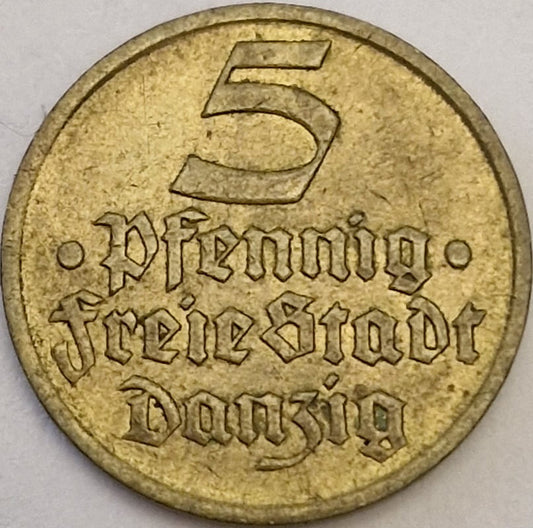 Moneta 5 fenigów 1932 Wolne Miasto Gdańsk Flądra stan 2