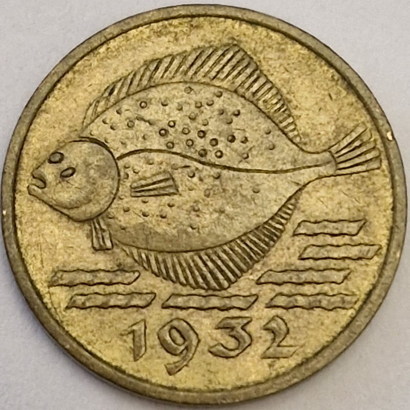 Moneta 5 fenigów 1932 Wolne Miasto Gdańsk Flądra stan 2
