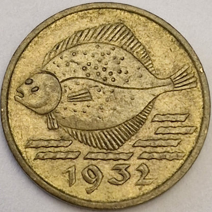 Moneta 5 fenigów 1932 Wolne Miasto Gdańsk Flądra stan 2
