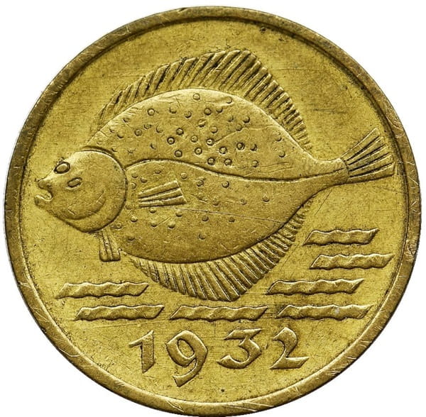 Moneta 5 fenigów Wolne Miasto Gdańsk Flądra 1932 r. stan 1