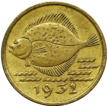Moneta 5 fenigów Wolne Miasto Gdańsk Flądra 1932 r. stan 1