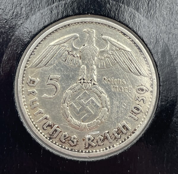 Moneta 5 marki 1939 B Hindenburg