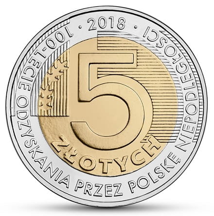 Moneta 5 zł 100-lecie odzyskania przez Polskę niepodległości 2018
