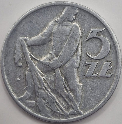 Moneta 5 zł Rybak 1960 stan 3