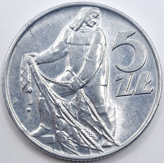 Moneta 5 zł Rybak 1973 stan 2