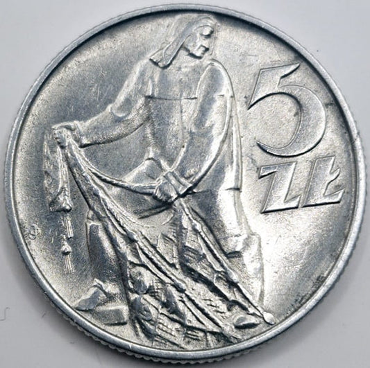 Moneta 5 zł Rybak 1974 stan 2