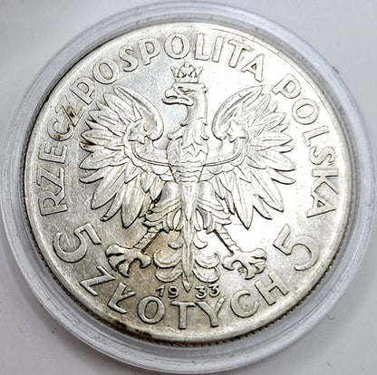 Moneta 5 złotych 1933 Polonia Głowa Kobiety stan 2