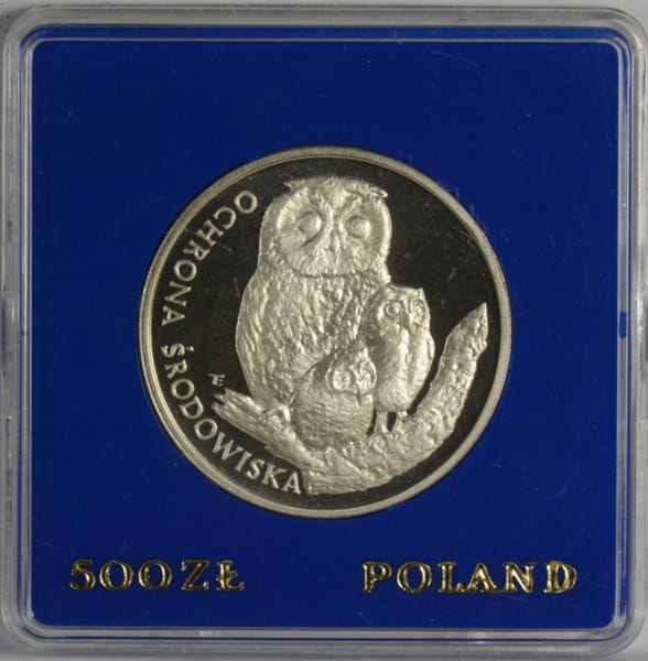 Moneta 500 zł Sowa z młodymi 1986