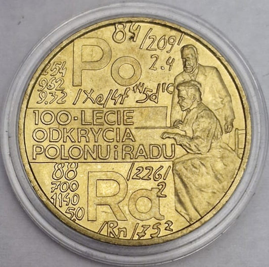 Moneta 2 zł 100-lecie odkrycia polonu i radu 1998