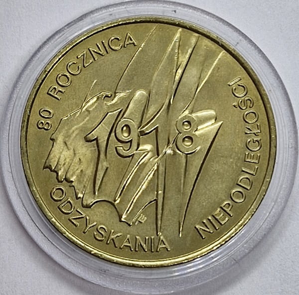 Moneta 2 zł 80 rocznica odzyskania niepodległości 1998