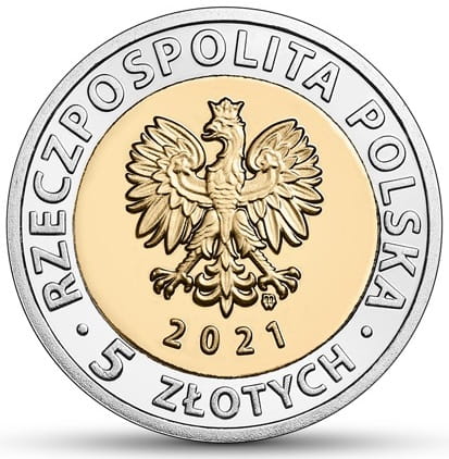 Moneta 5 zł brama Żuraw w Gdańsku 2021