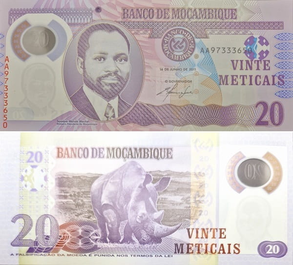 Mozambik banknot 20 meticais 2011