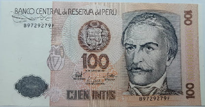 Peru Banknot  100 Intis  1987 r. UNC