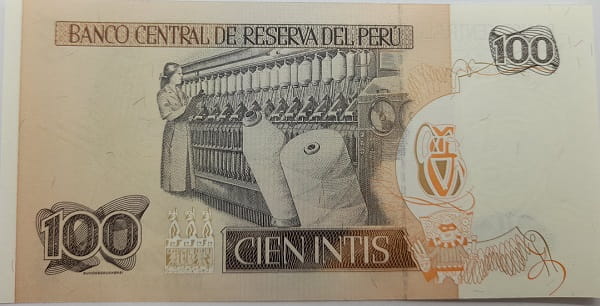 Peru Banknot  100 Intis  1987 r. UNC