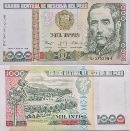 Peru Banknot 1000 Intis 1988