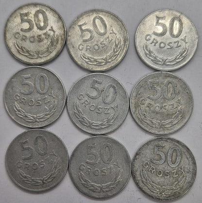 Zestaw monet obiegowych 50 gorszy PRL różne roczniki