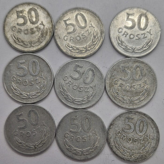 Zestaw monet obiegowych 50 gorszy PRL różne roczniki