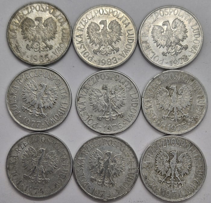 Zestaw monet obiegowych 50 gorszy PRL różne roczniki