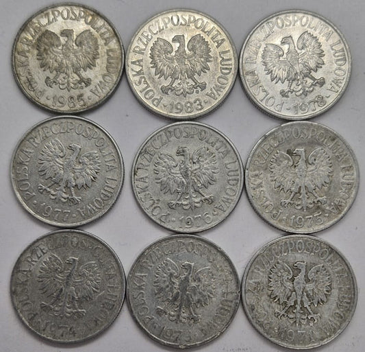 Zestaw monet obiegowych 50 gorszy PRL różne roczniki